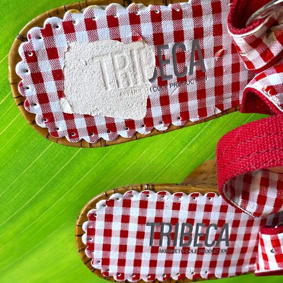 Tribeca by Kenneth Cole Red Cork and Gingham Slingback Heels Size 8.5 - Picture 4 of 9